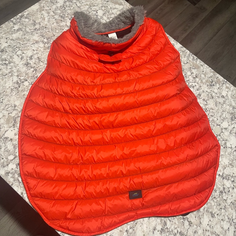Red Quilted Dog Coat with Faux Fur Collar